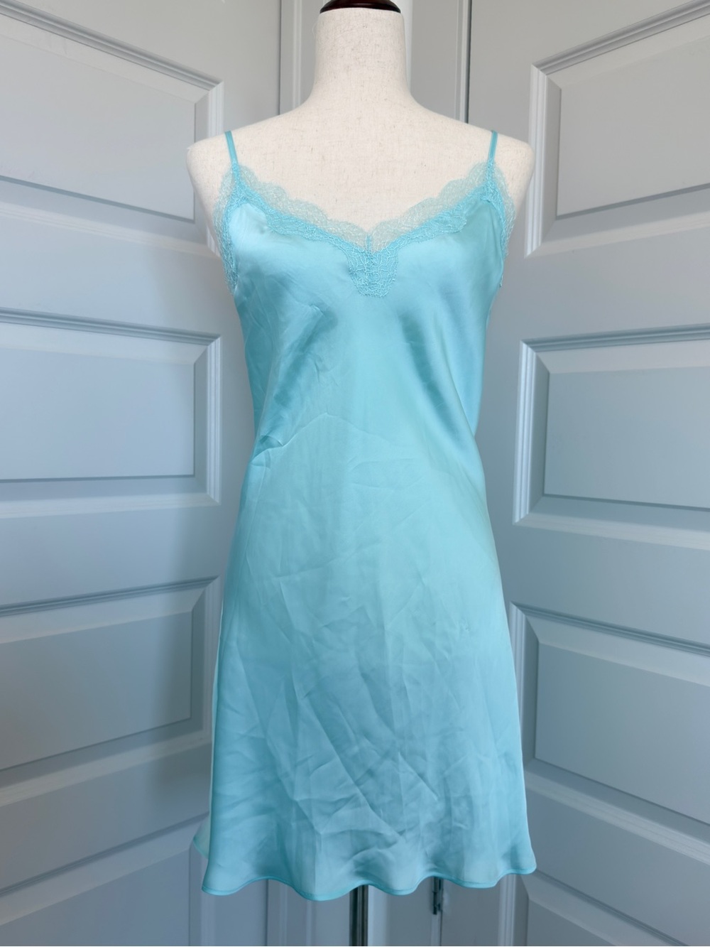 Victoria's Secret Aqua Lace-Trim Satin Slip